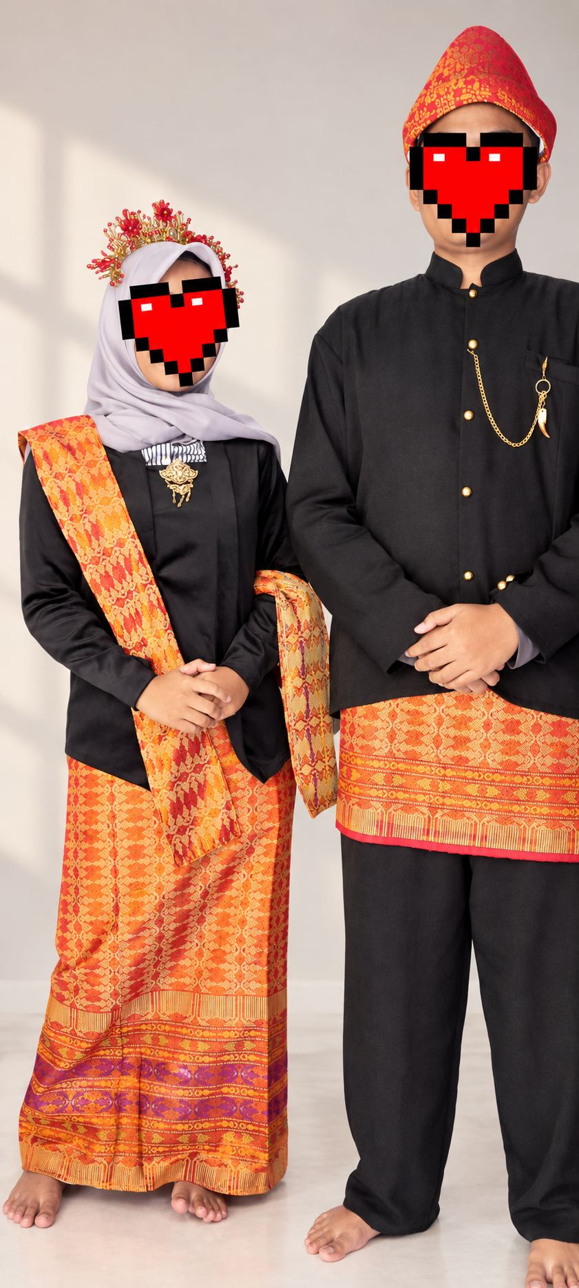Busana Adat Melayu Deli Songket Oranye Emas (Couple Pasangan)