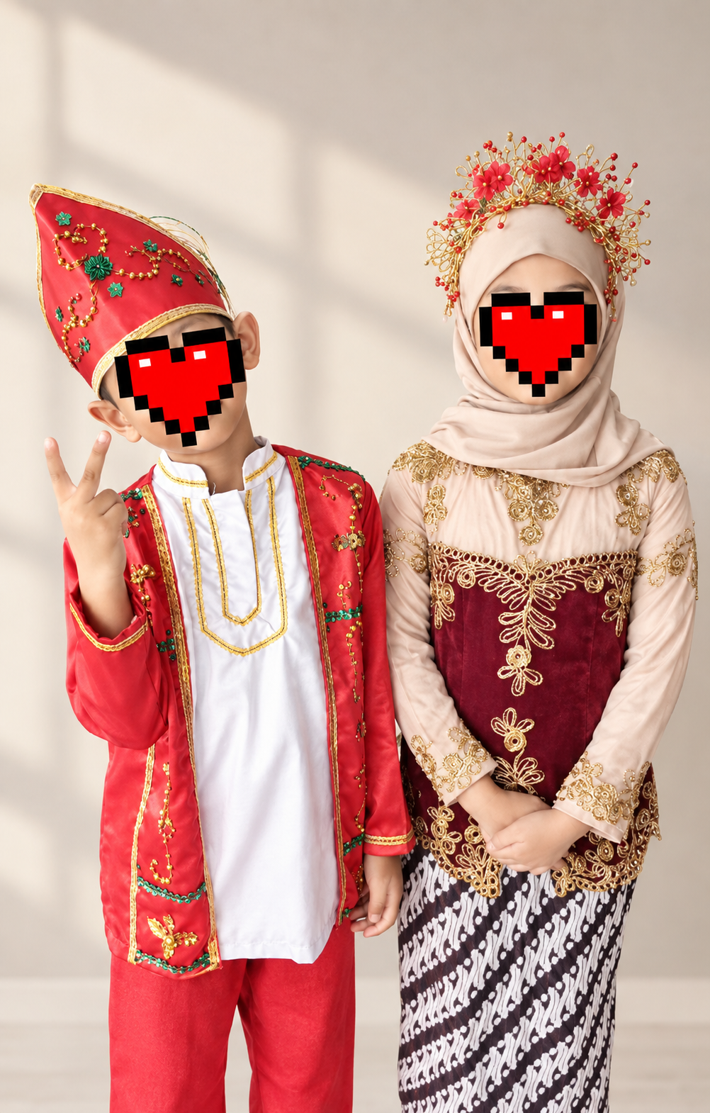 Busana Adat Pengantin Cilik Merah Emas Nusantara (Couple Anak)