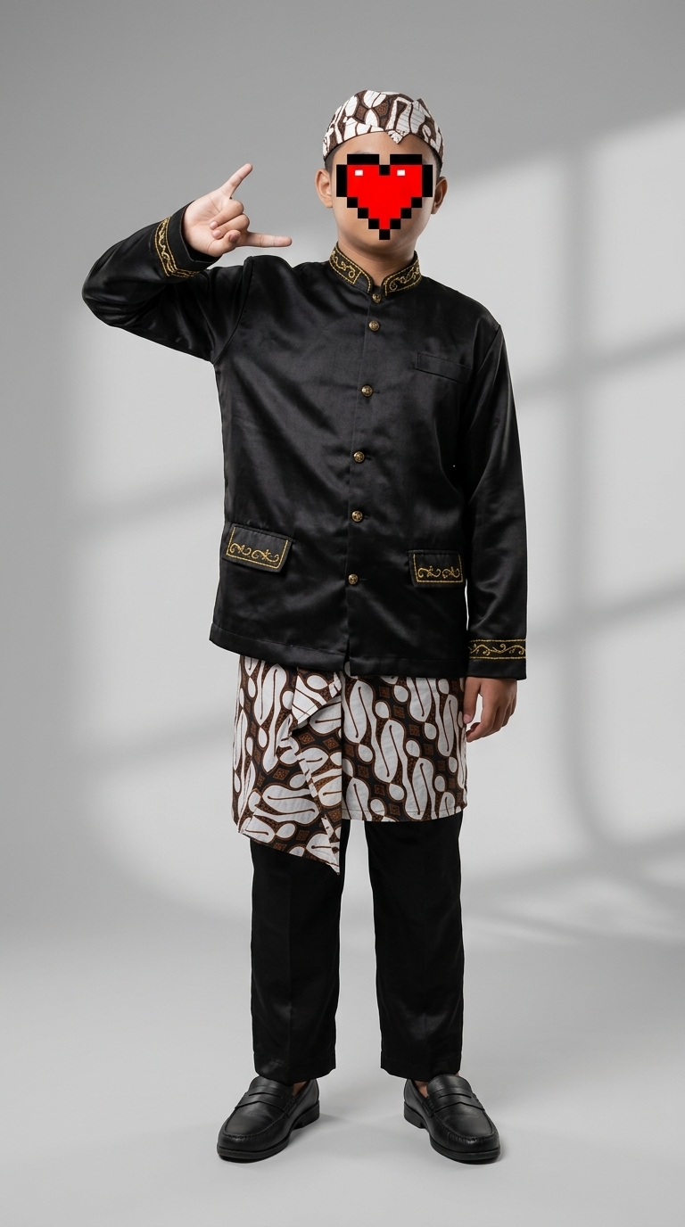 Busana Adat Jawa Beskap Hitam & Jarik Parang (Anak Laki-Laki)