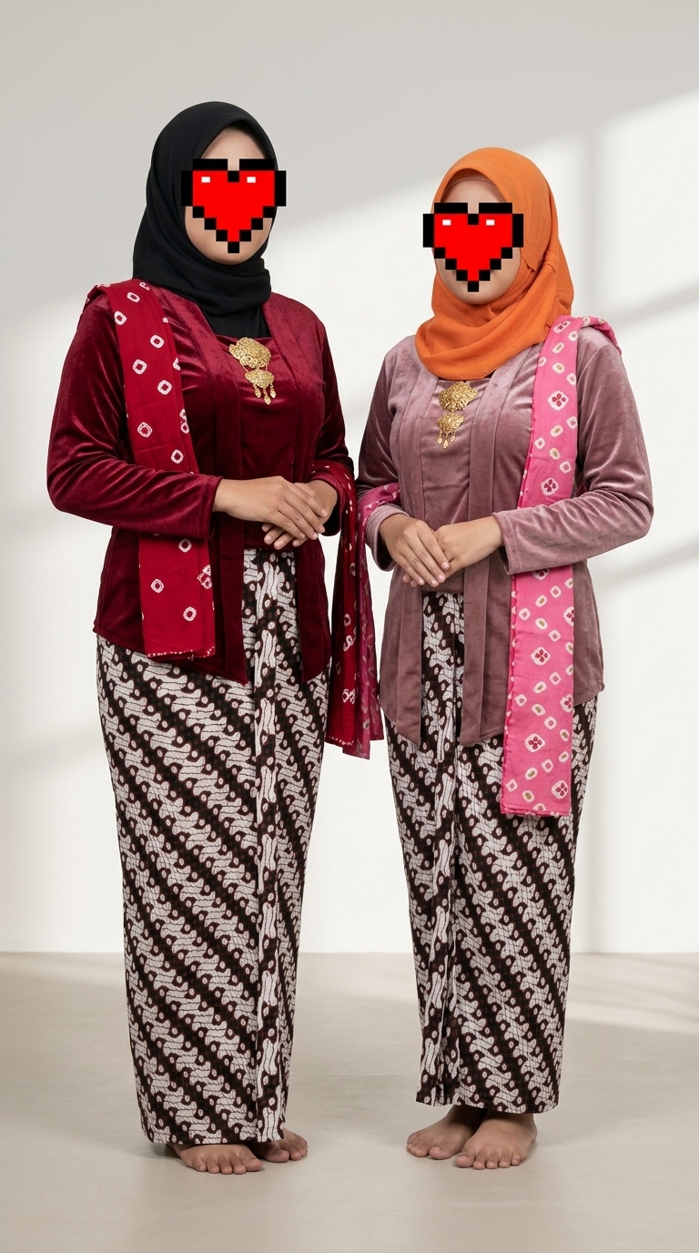 Duo Kebaya Beludru Jawa & Jarik Parang (Marun & Dusty Pink)