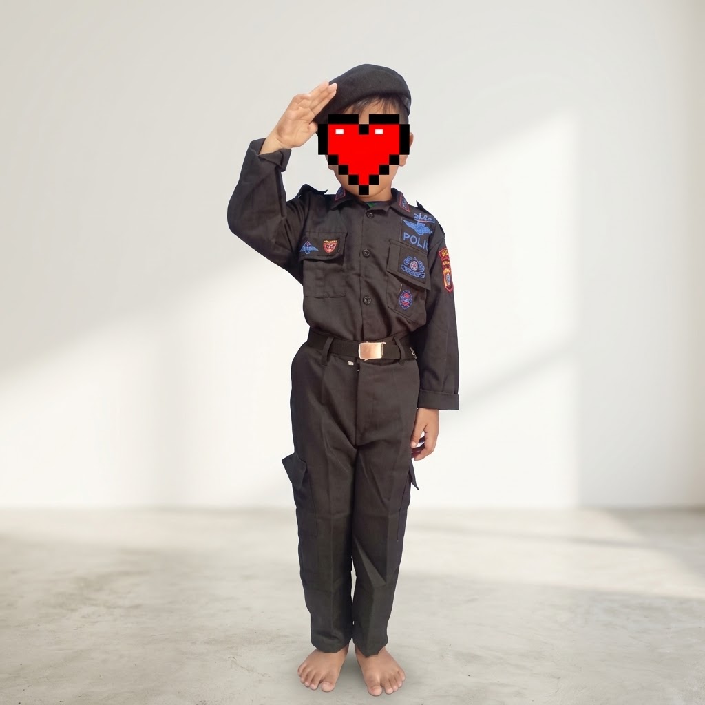 Seragam Pasukan Taktis Brimob Cilik (Polisi Serba Hitam)