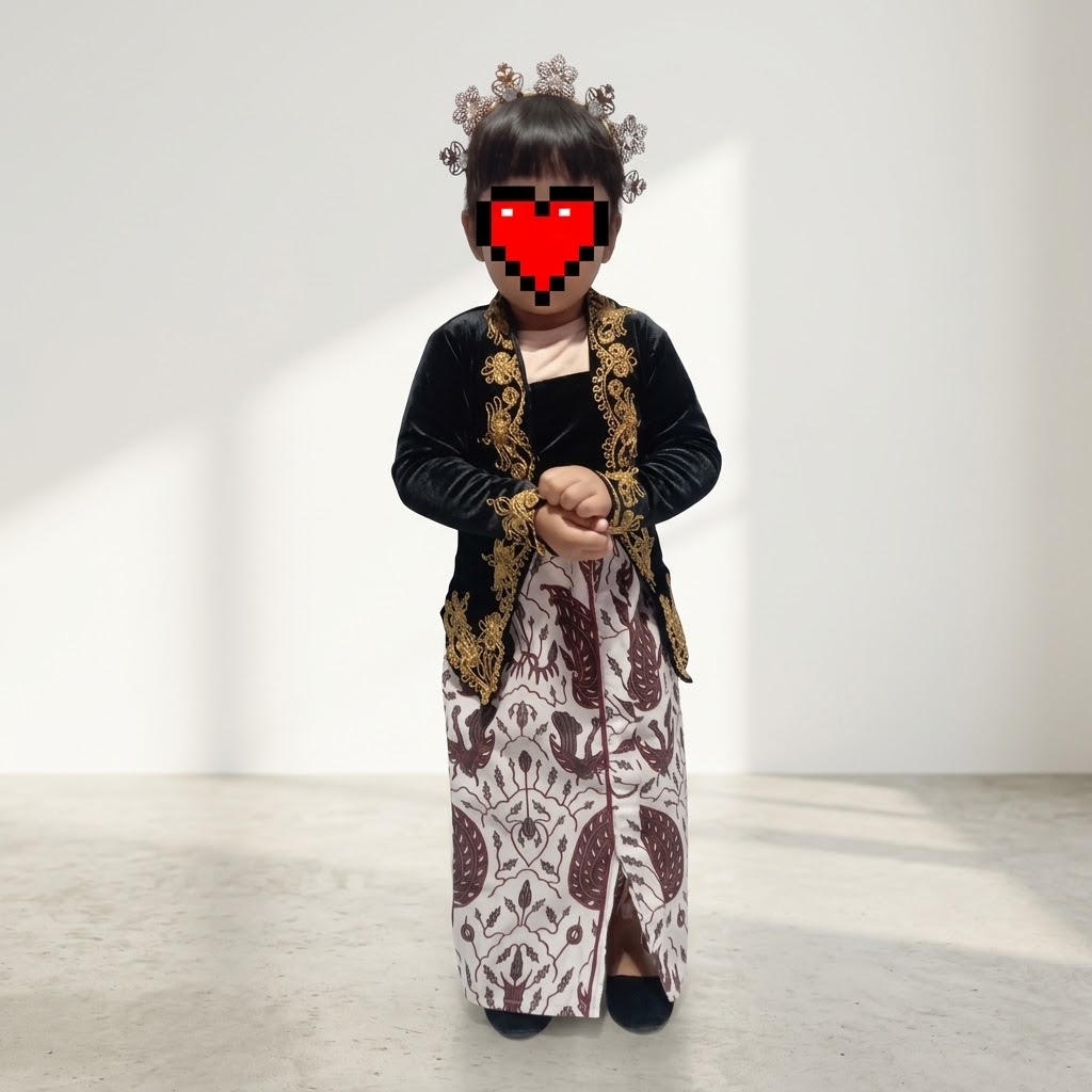 Kebaya Beludru Hitam Bordir Emas Cilik & Mahkota Filigree